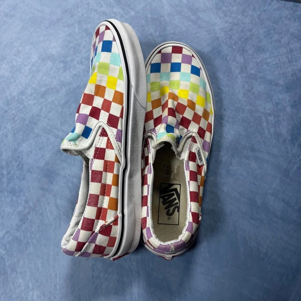 Vans rainbow checkered slip on sneakers